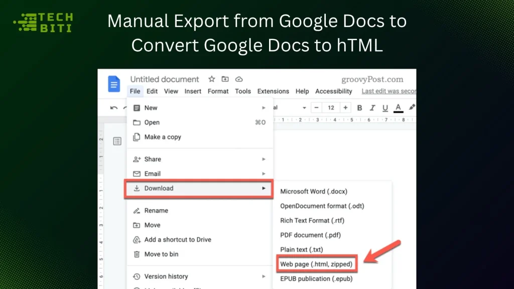 Manual Export from Google Docs to Convert Google Docs to hTML