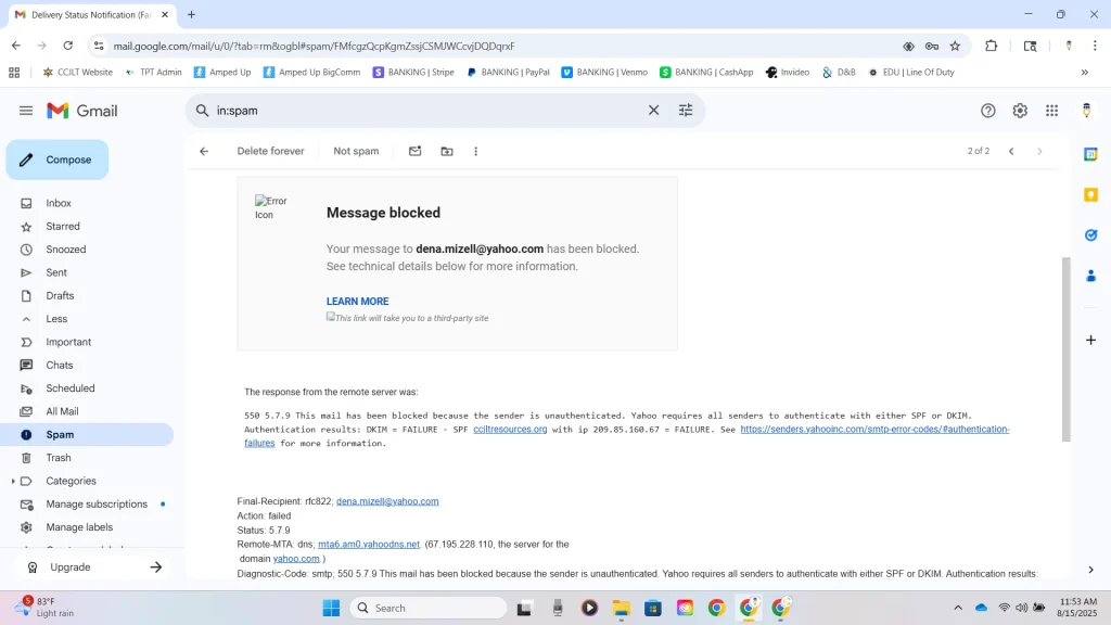 why are my outgoing emails being blocked