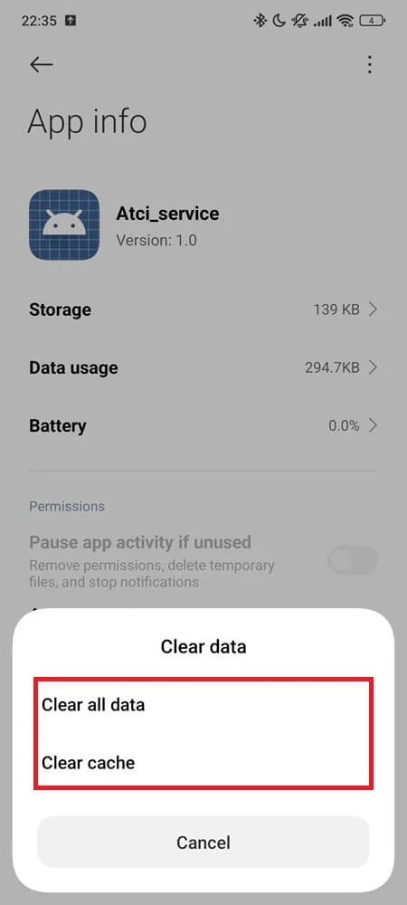 ATCI_service: Clear Cache and Data