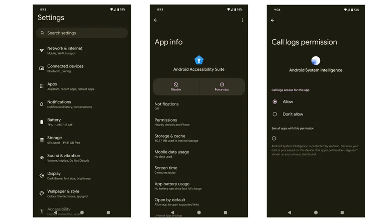Disable com.android.settings.intelligence